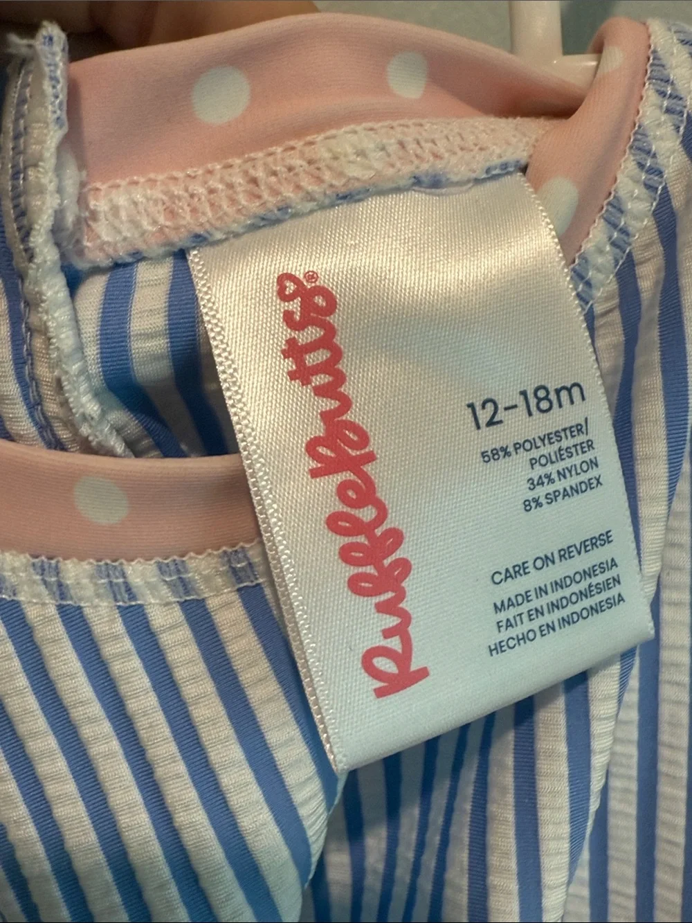 Ruffle Butts 12 - 18 Months Blue White Stripe Long Sleeve One Piece Pink Trim